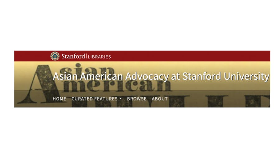 Banner text for digital exhibit title, Asian American Advocacy at Stanford University