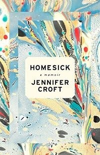 Book cover for Homesick, a memoir. Cover is extremely colorful and shows various textures, with rounded shapes that spread out around the cover.