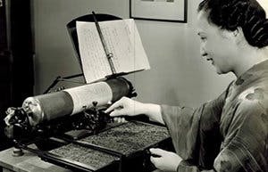 Japanese typist using the Japanese “Nippon Typewriter” c. 1934
