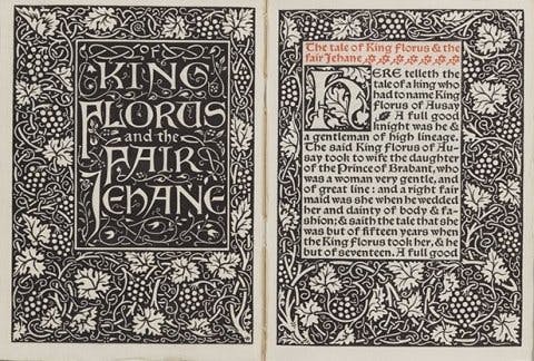 The Tale of King Florus and the Fair Jehane book cover, Kelmscott Press, 1893, Gunst Collection