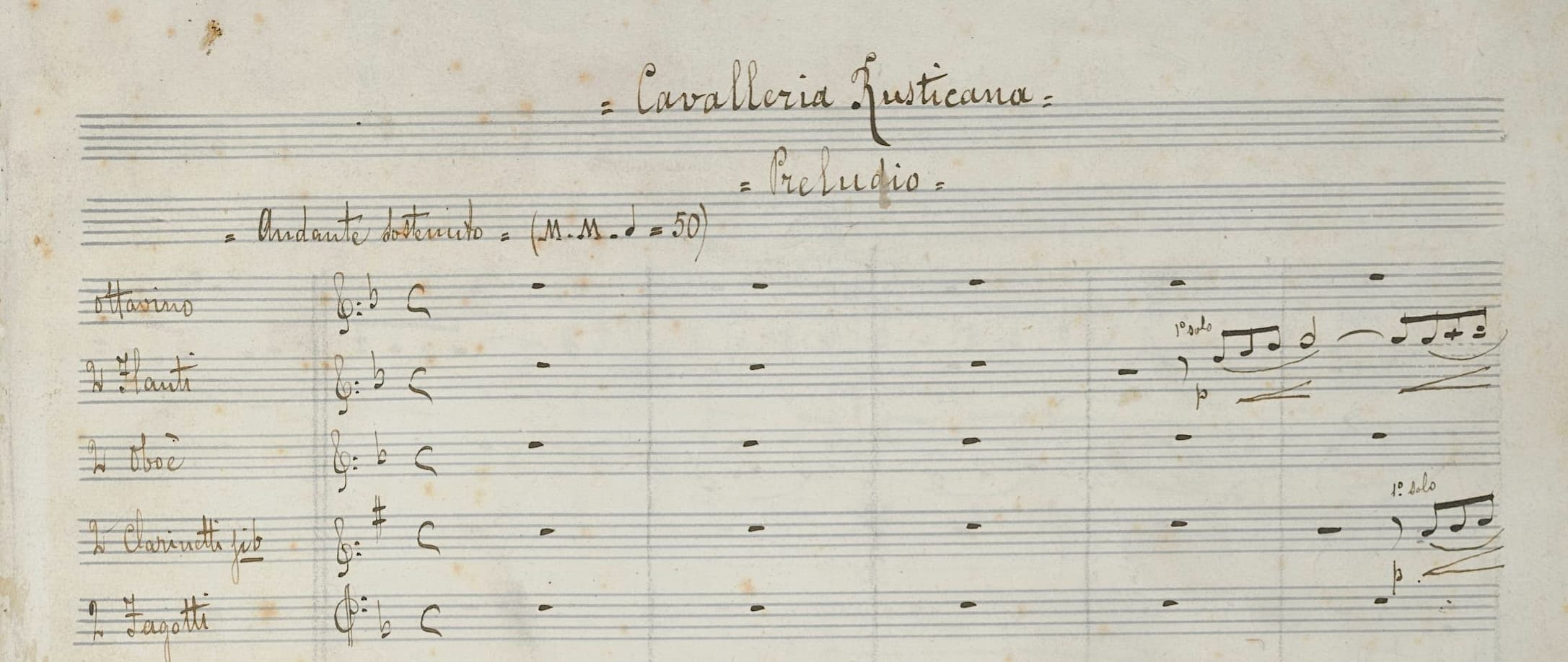 Manuscript score of Cavalleria rusticana,  title page detail.