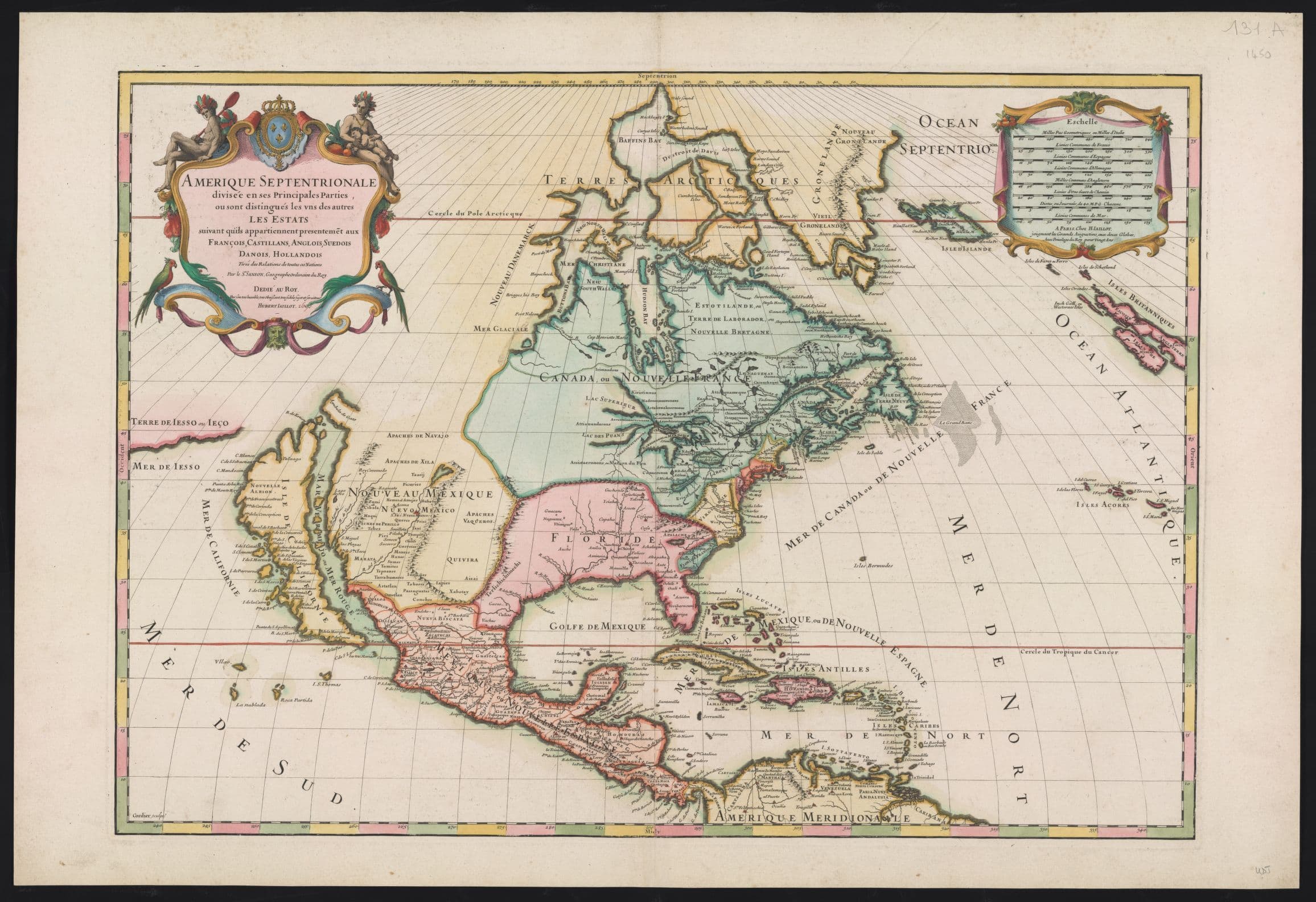 1695 map of North America, showing the western portion of the continent detached from the rest of the continent and labeled "Isle de Californie."