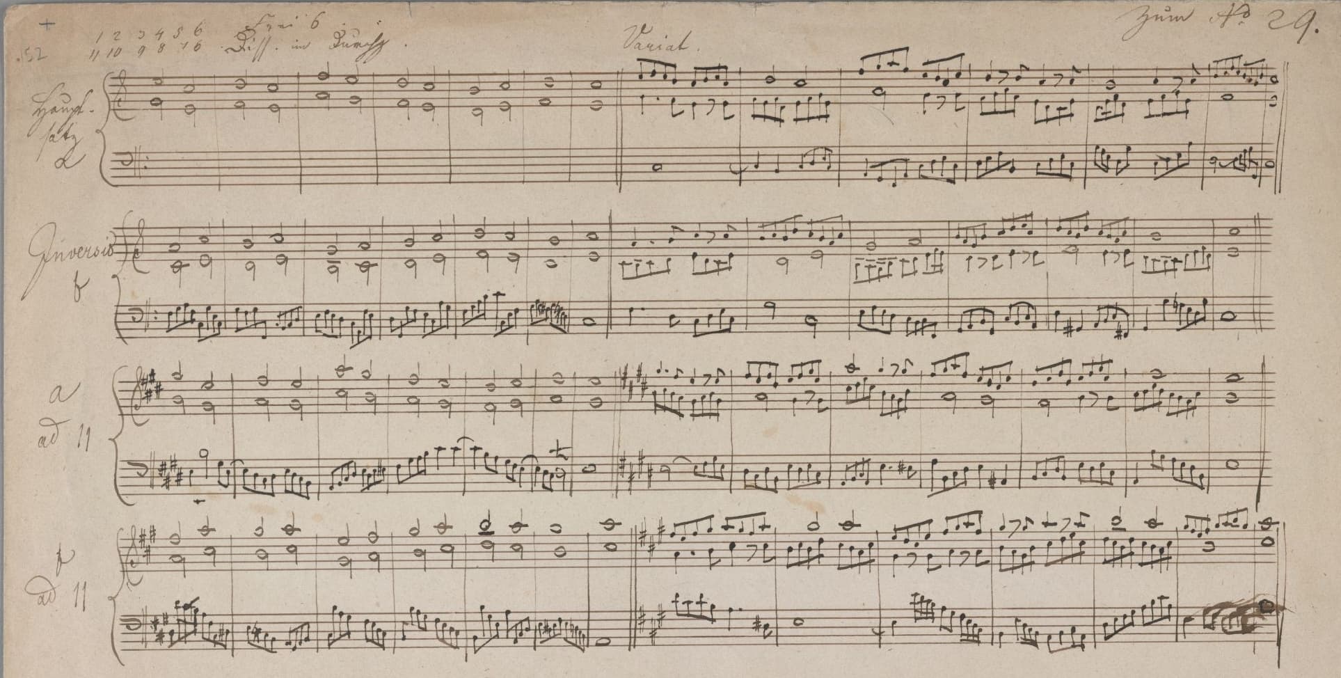 Four systems of handwritten music.