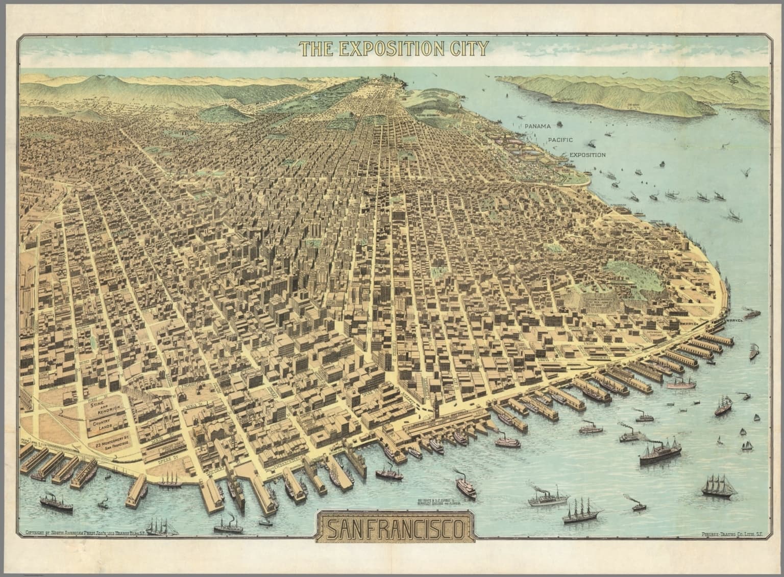 View of San Francisco from above, image titled "The Exposition City"