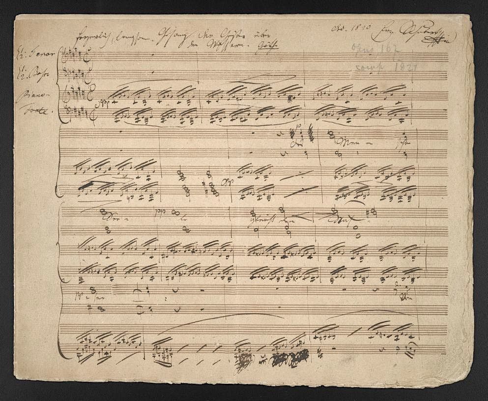 Franz Schubert manuscript of Gesang der geister uber den wassern