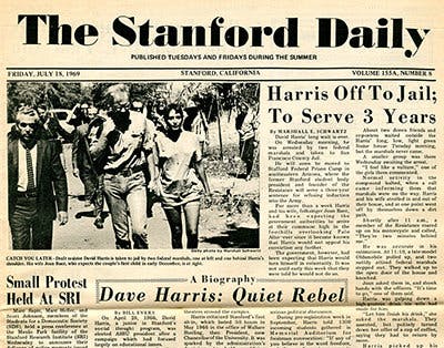 The Stanford Daily newspaper clipping about David Harris.