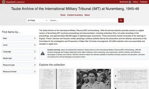 Screenshot of the Taube Archive website homepage